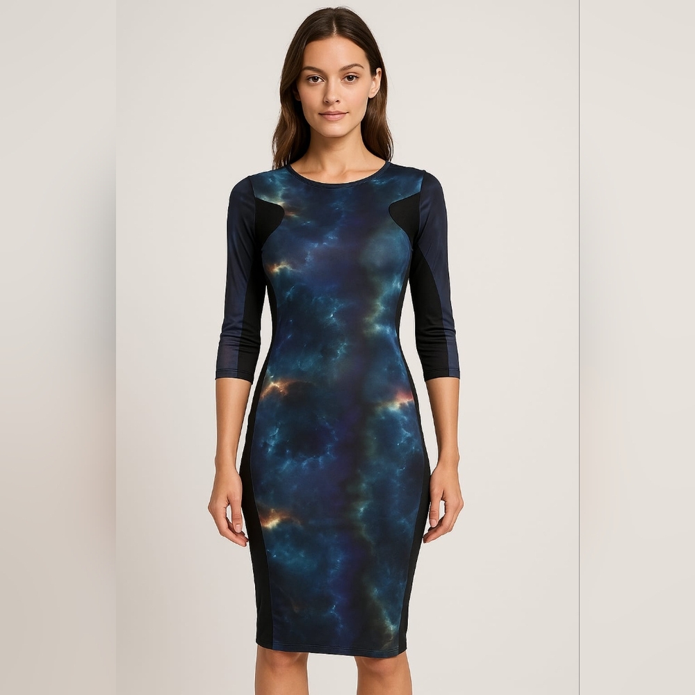 Selfish Forever Galaxy Print Mesh Bodycon Midi Dress Size 6